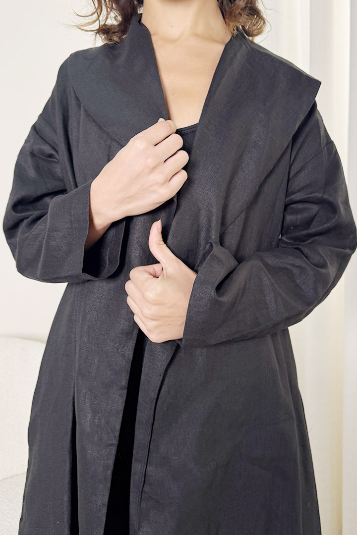 Picture of 100%  Linen Trench - Black