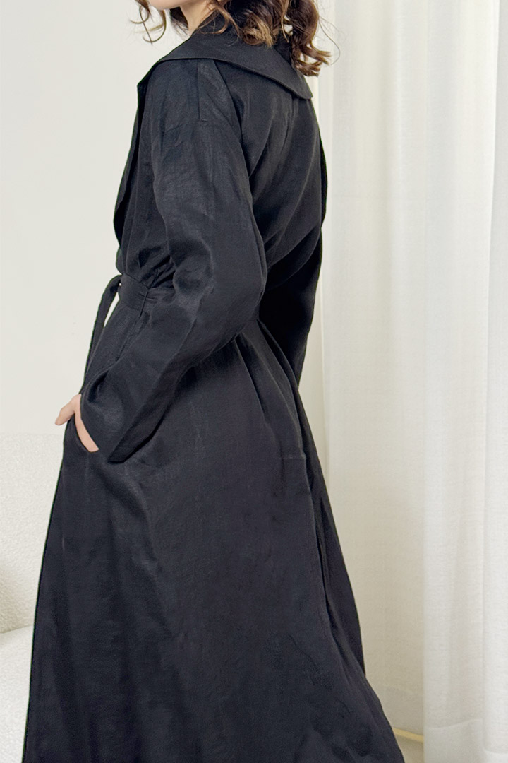 Picture of 100%  Linen Trench - Black