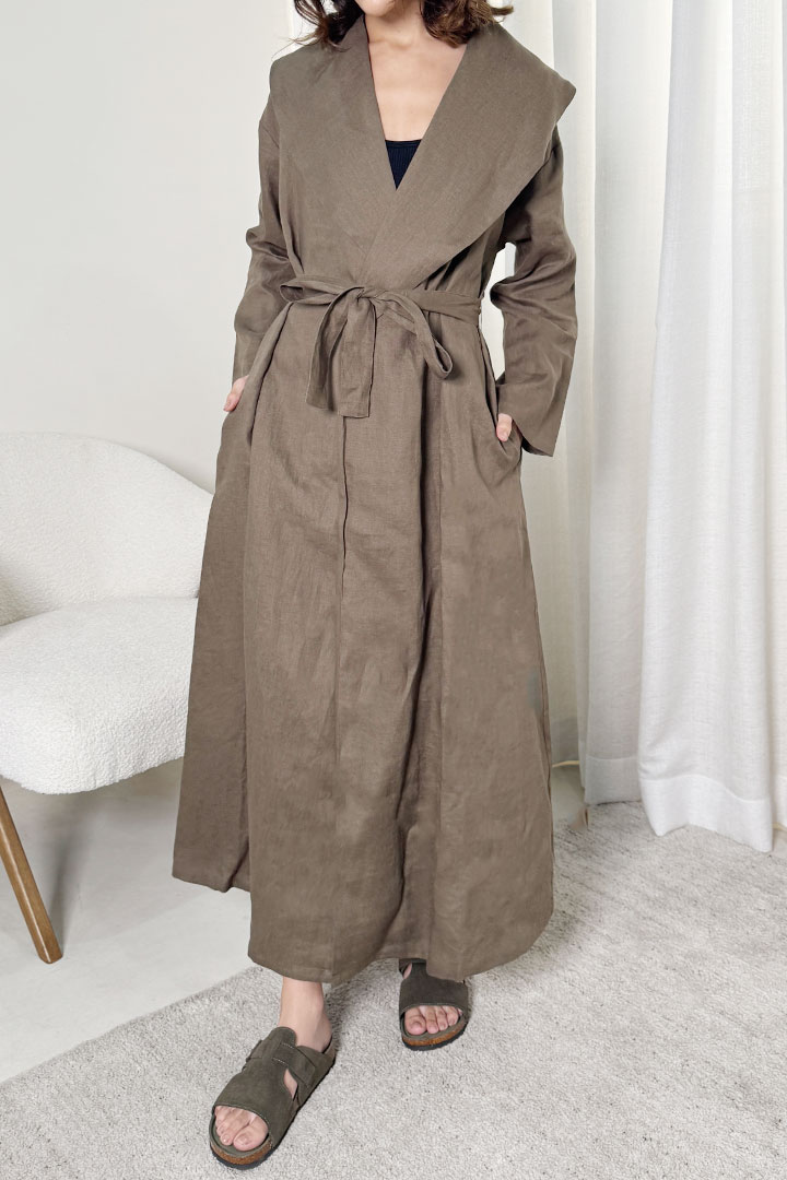 Picture of 100%  Linen Trench - Khaki