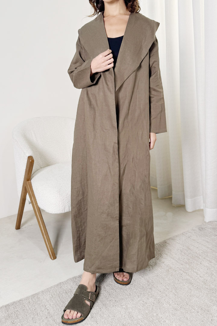 Picture of 100%  Linen Trench - Khaki