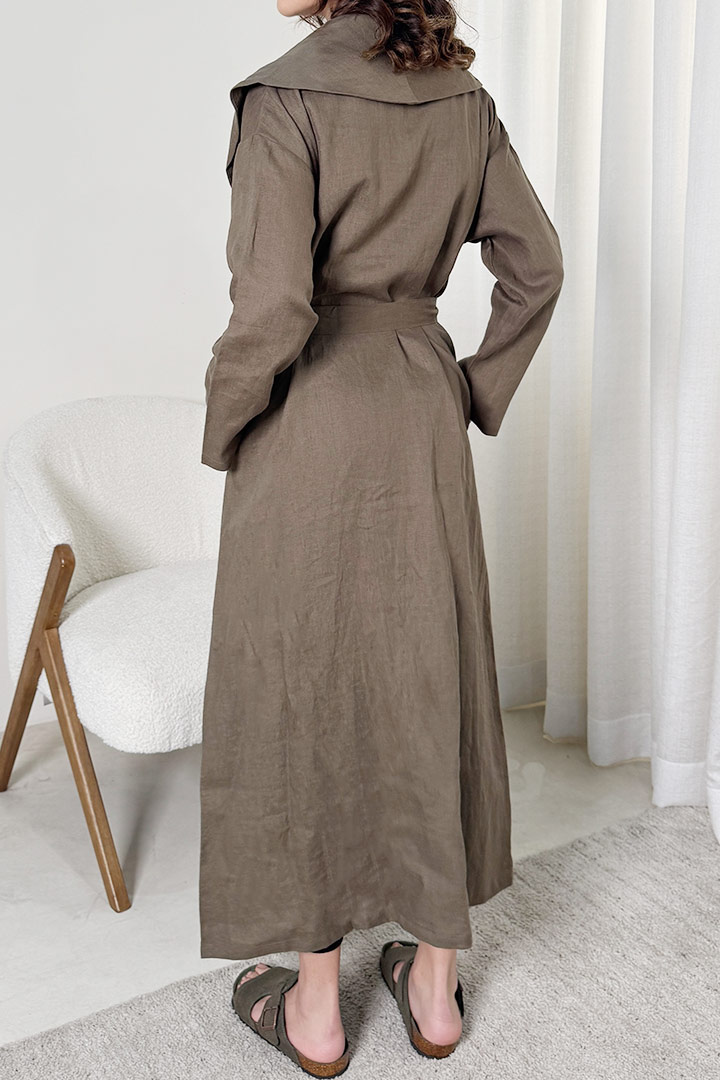 Picture of 100%  Linen Trench - Khaki