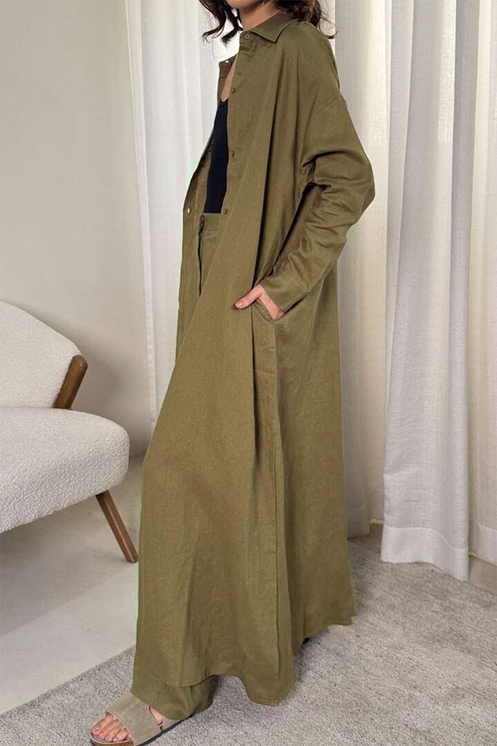 Picture of 100% Linen Long Shirt - Olive Green