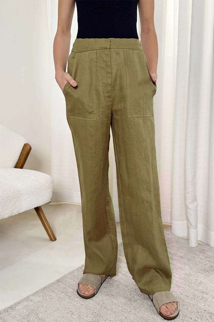Picture of 100% Linen Pants - Olive Green