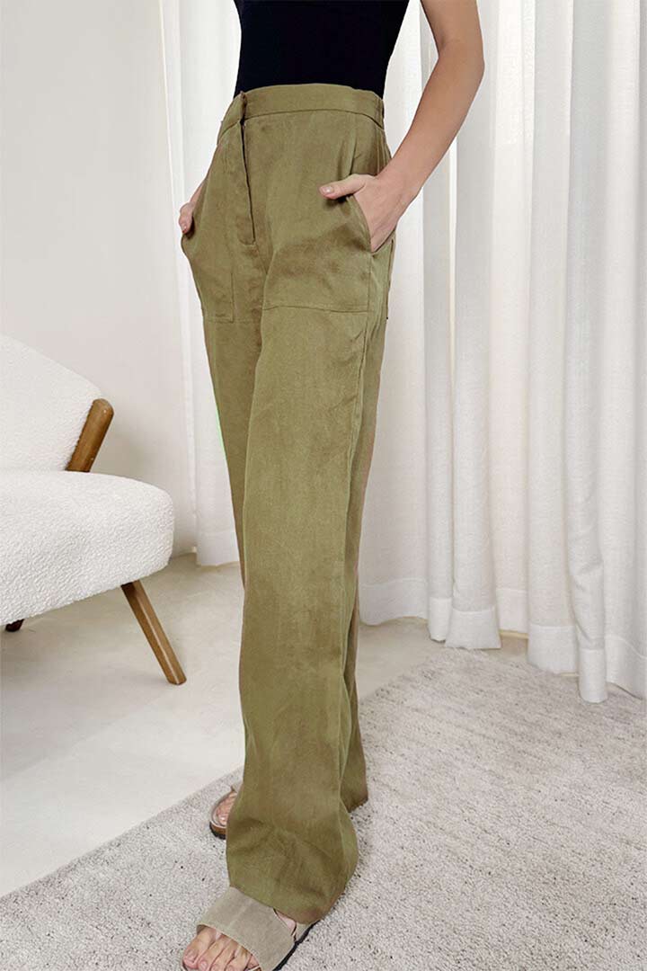 Picture of 100% Linen Pants - Olive Green