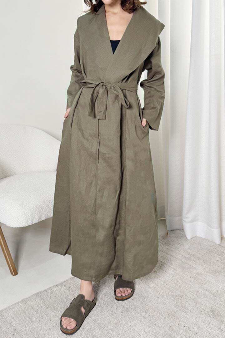 Picture of 100%  Linen Trench - Khaki