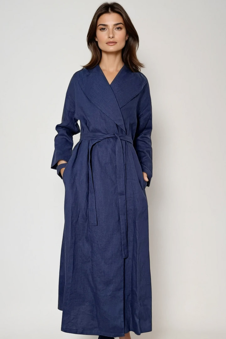 Picture of 100%  Linen Trench - Navy