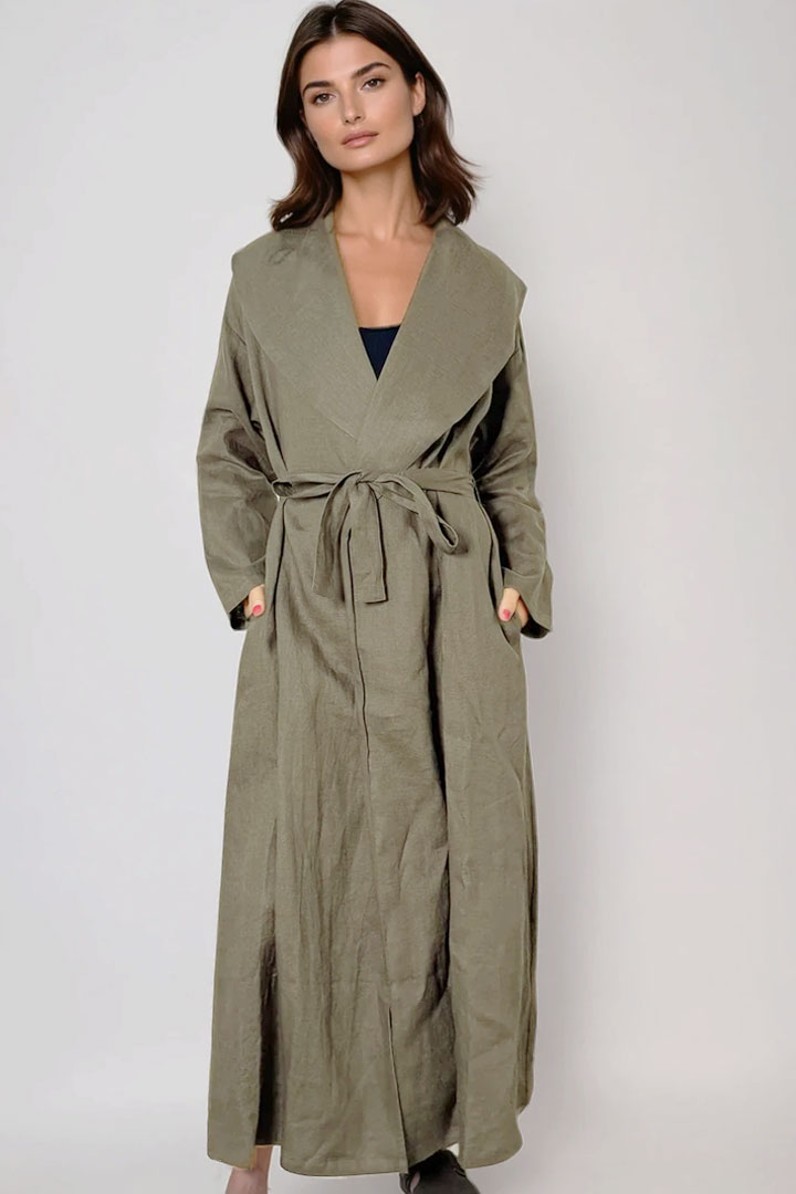 Picture of 100%  Linen Trench - Khaki