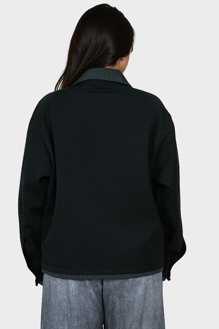 Picture of Contrast Collar Zip-Up Jacket - Black