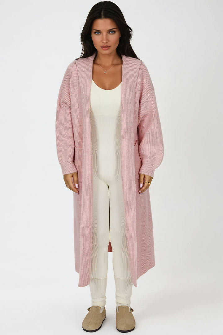 Picture of Oversized Knit Hooded Cardigan - Pink