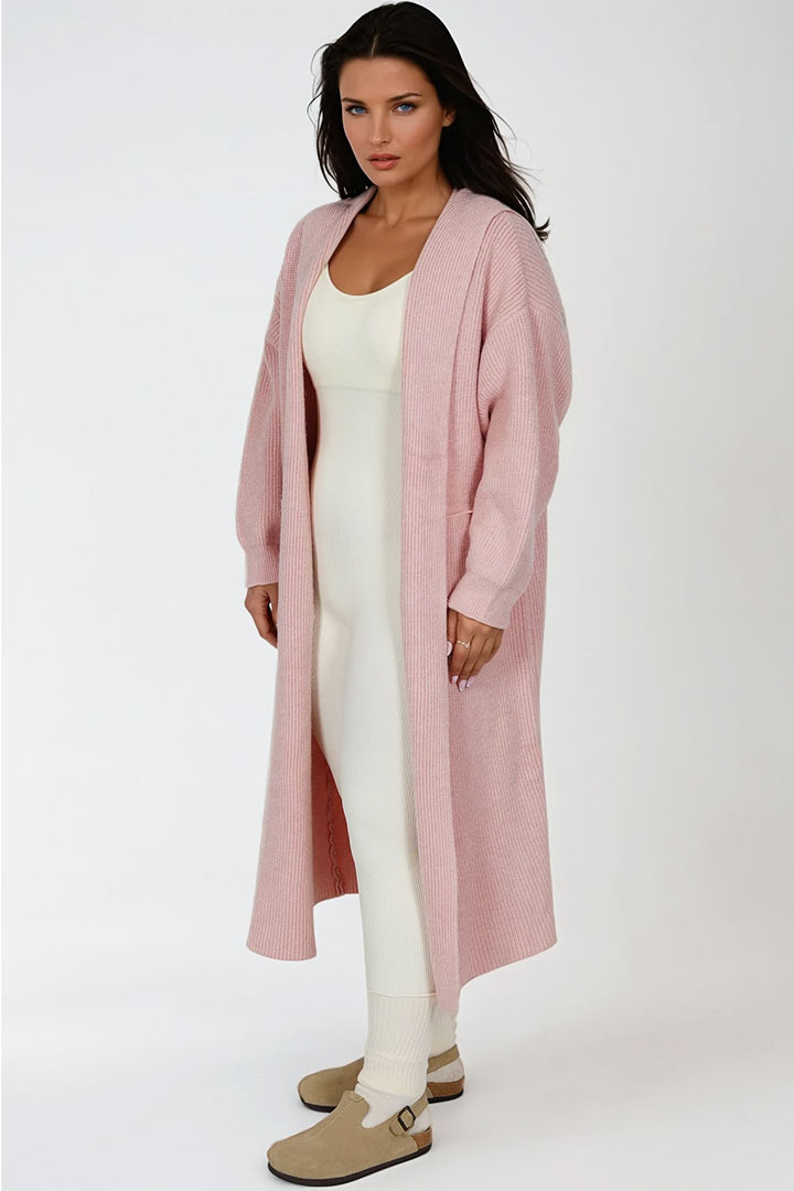 Picture of Oversized Knit Hooded Cardigan - Pink