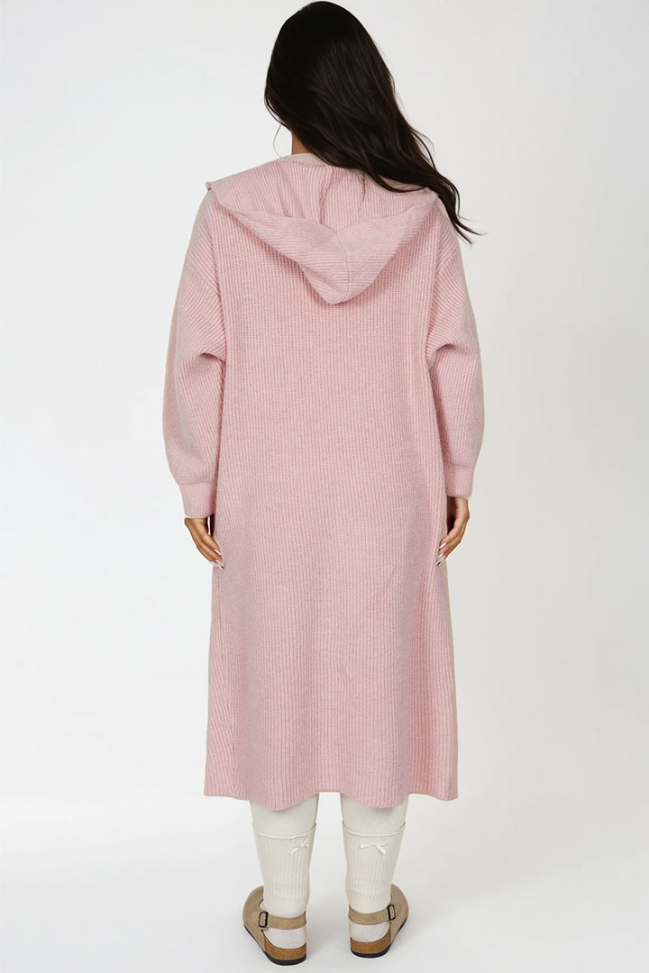 Picture of Oversized Knit Hooded Cardigan - Pink