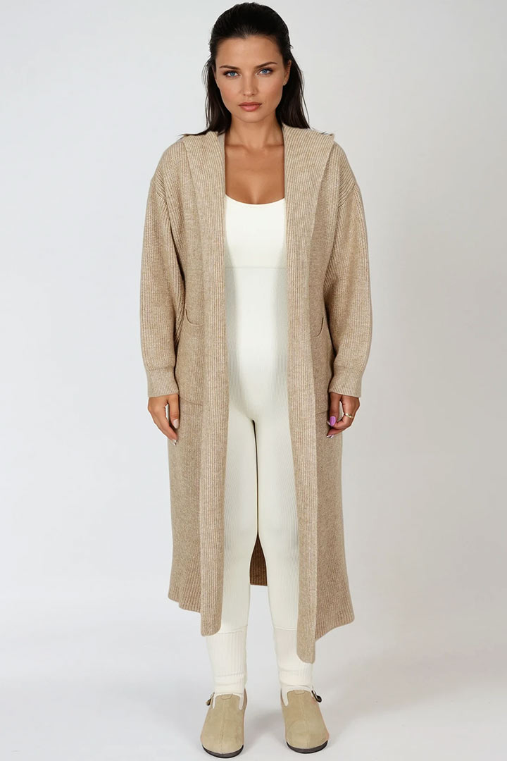 Picture of Oversized Knit Hooded Cardigan - Khaki