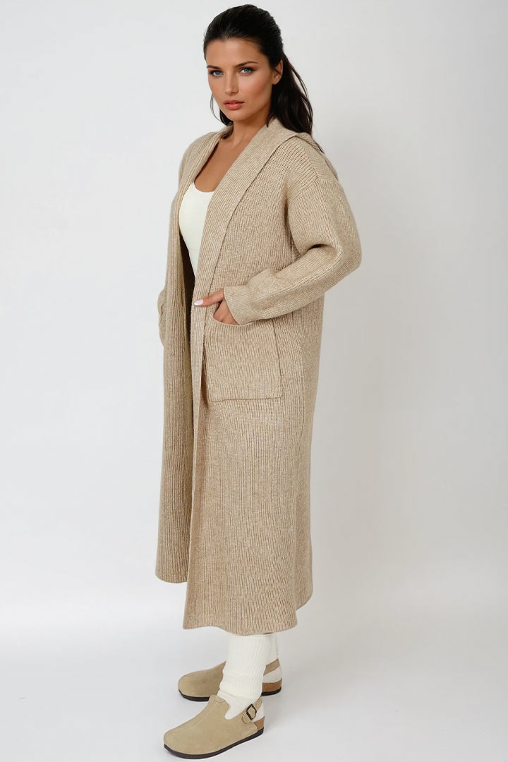 Picture of Oversized Knit Hooded Cardigan - Khaki
