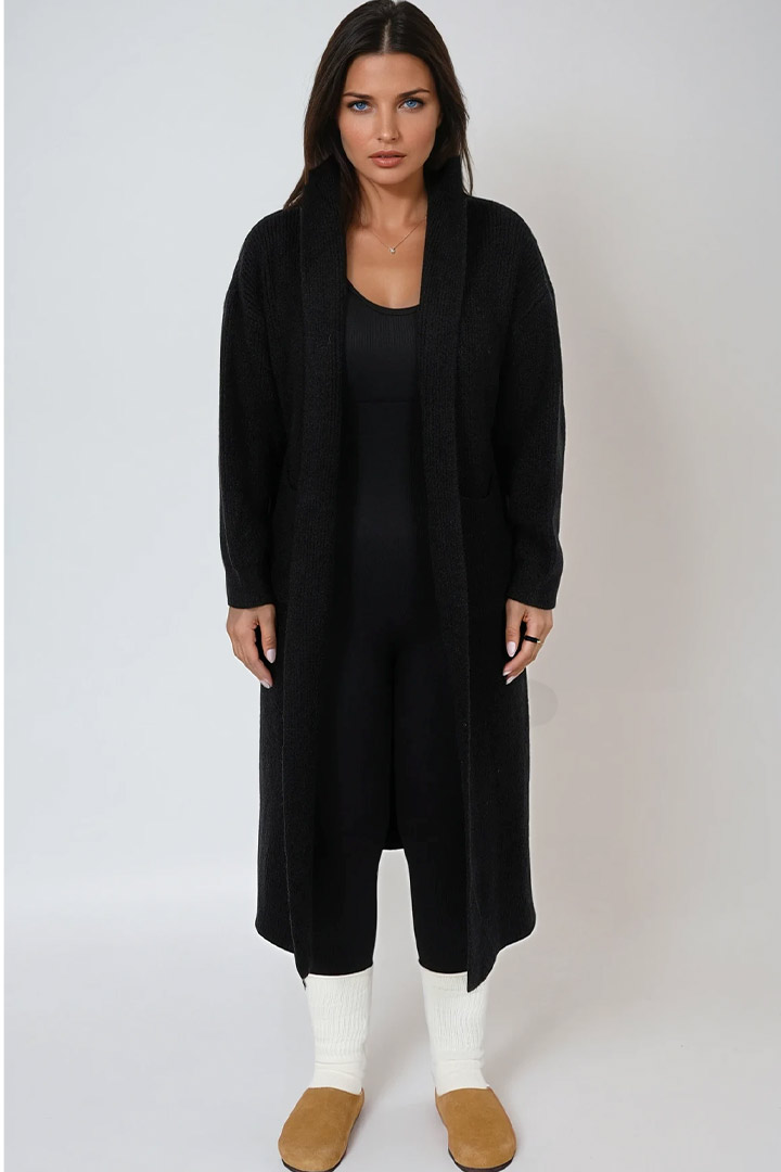 Picture of Oversized Knit Hooded Cardigan - Black