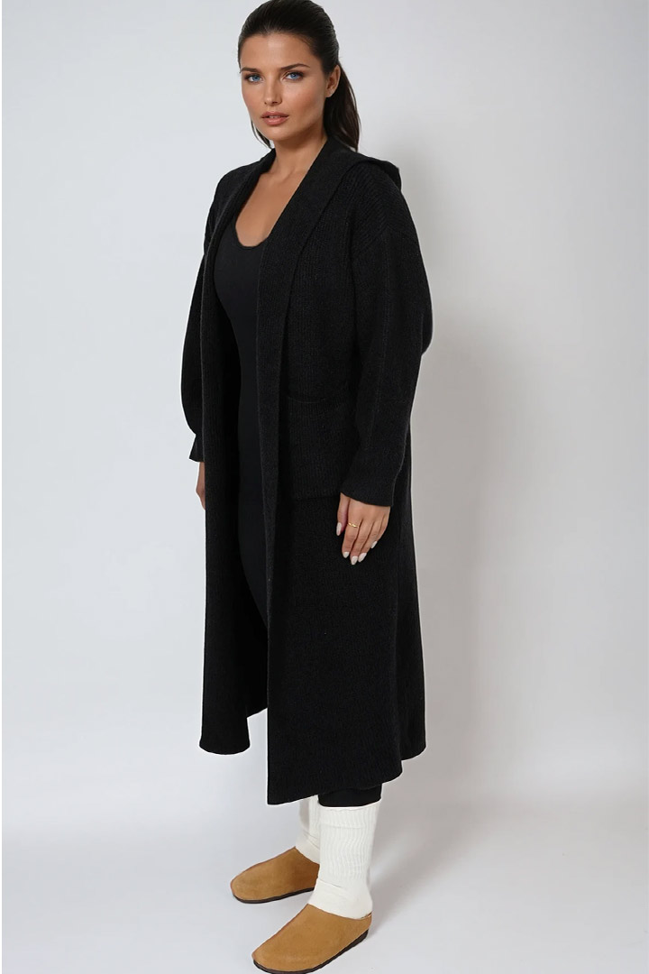 Picture of Oversized Knit Hooded Cardigan - Black