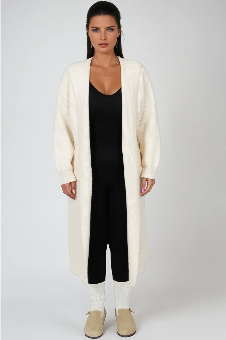 Picture of Oversized Knit Hooded Cardigan - Crème