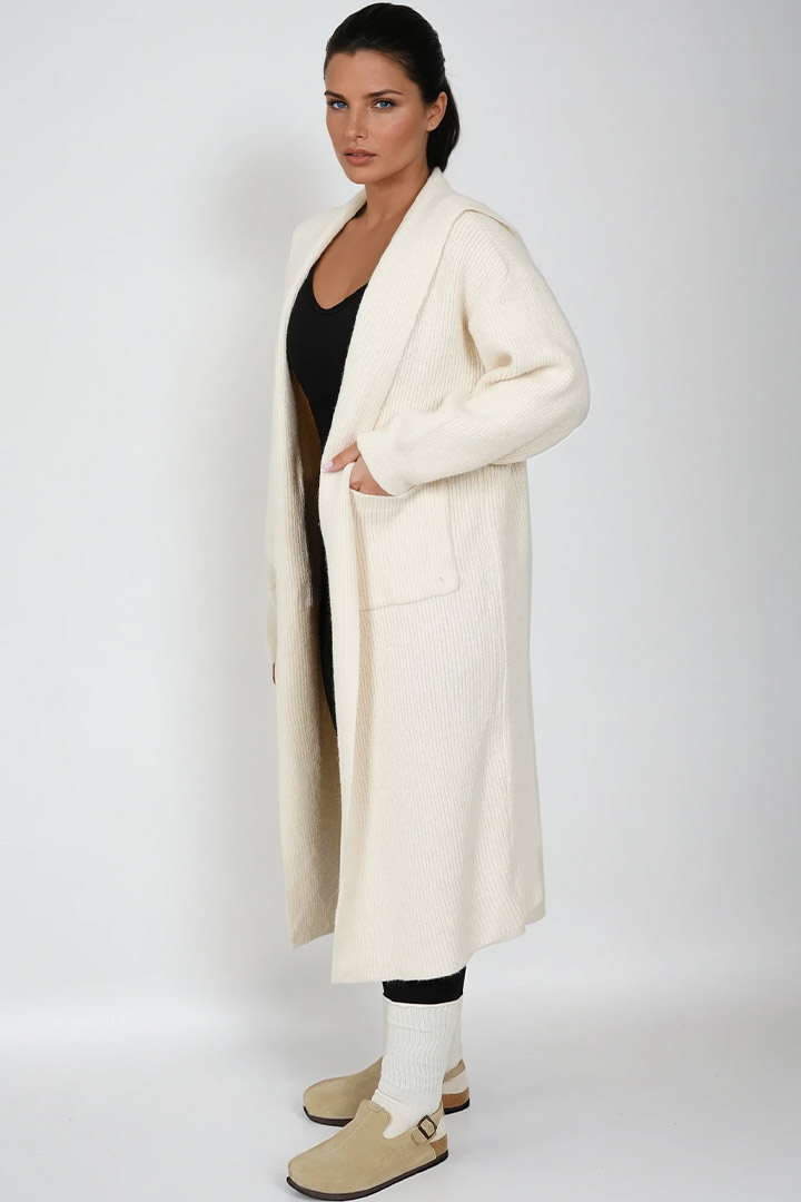Picture of Oversized Knit Hooded Cardigan - Crème