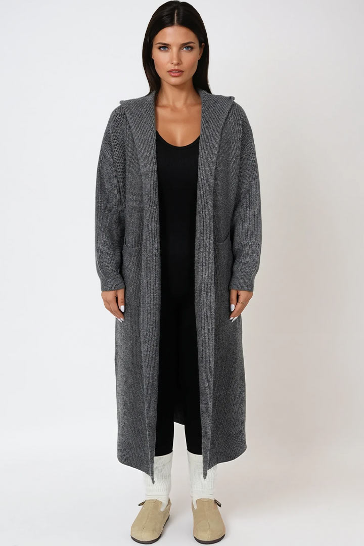 Picture of Oversized Knit Hooded Cardigan - Grey