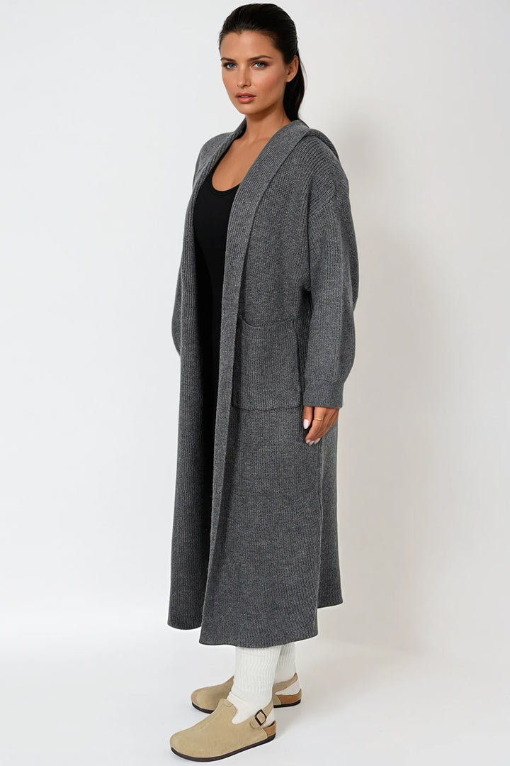 Picture of Oversized Knit Hooded Cardigan - Grey