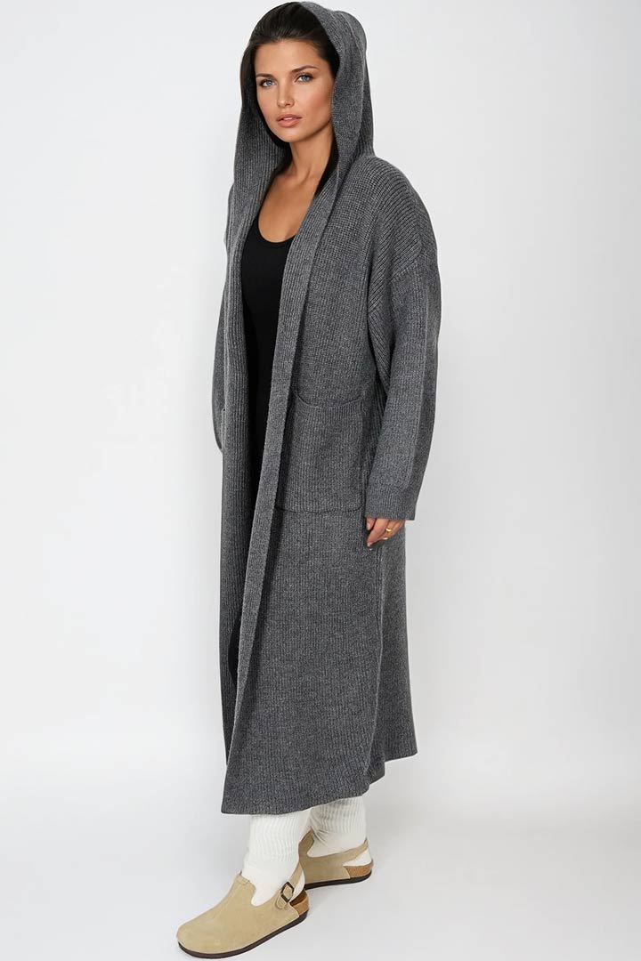 Picture of Oversized Knit Hooded Cardigan - Grey