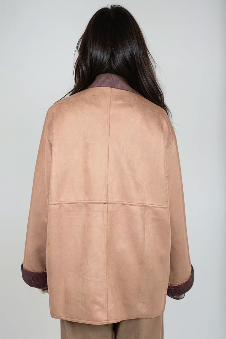 Picture of Ribbed Collar Suede Jacket - Suede Camel
