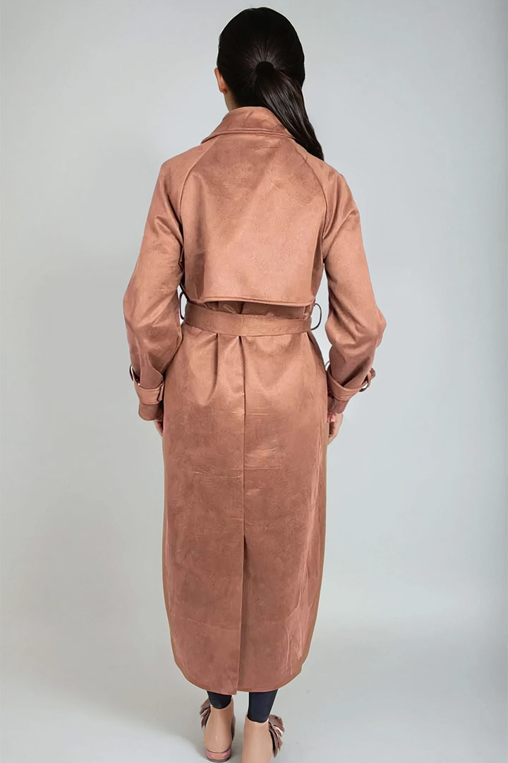 Picture of Long Suede Trench Coat - Suede Camel