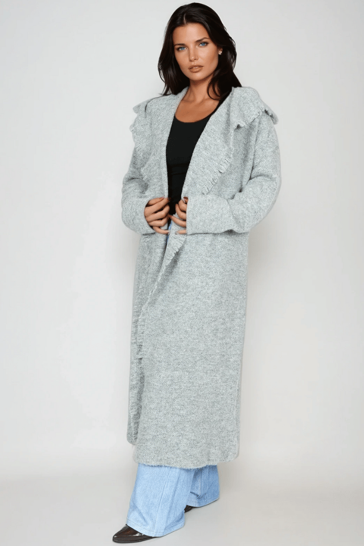 Picture of Fringed Maxi Cardigan - Grey