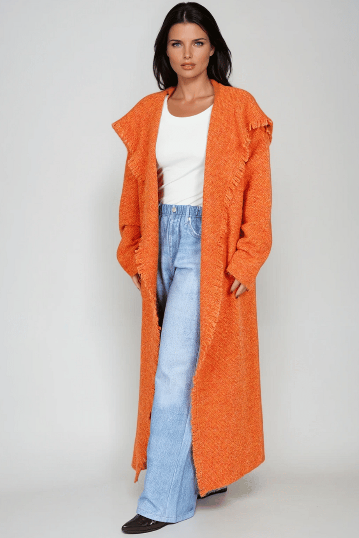Picture of Fringed Maxi Cardigan - Orange 