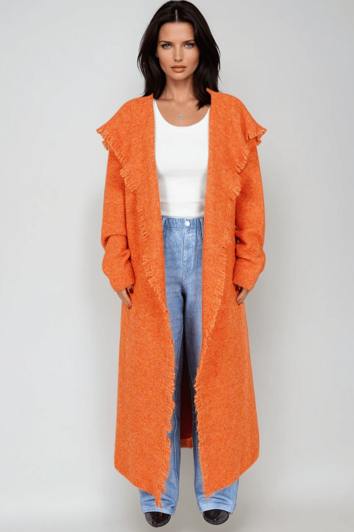 Picture of Fringed Maxi Cardigan - Orange 