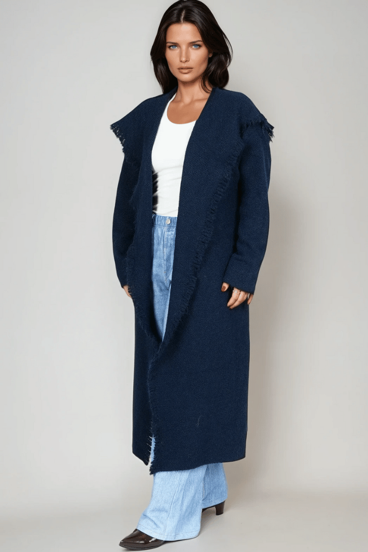 Picture of Fringed Maxi Cardigan - Navy