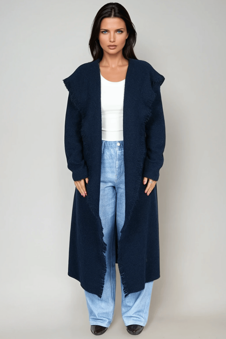 Picture of Fringed Maxi Cardigan - Navy