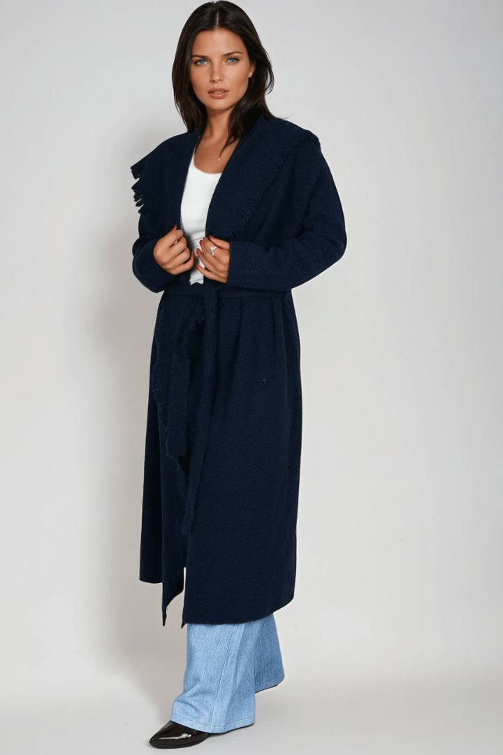 Picture of Fringed Maxi Cardigan - Navy