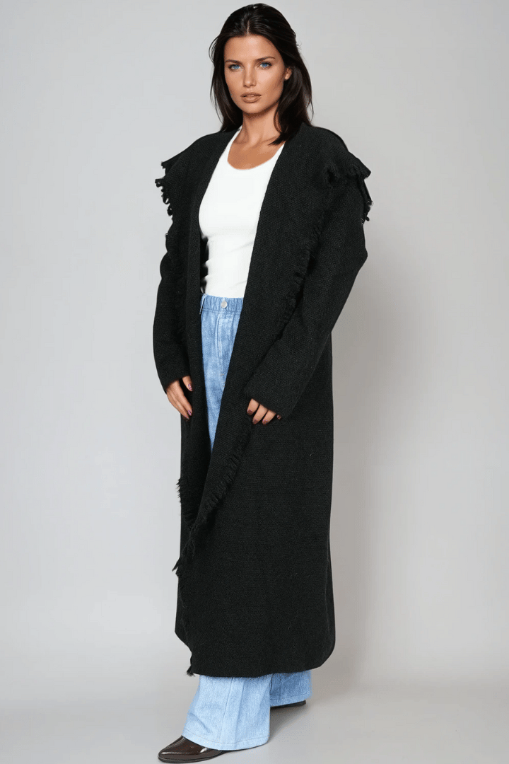 Picture of Fringed Maxi Cardigan - Black 