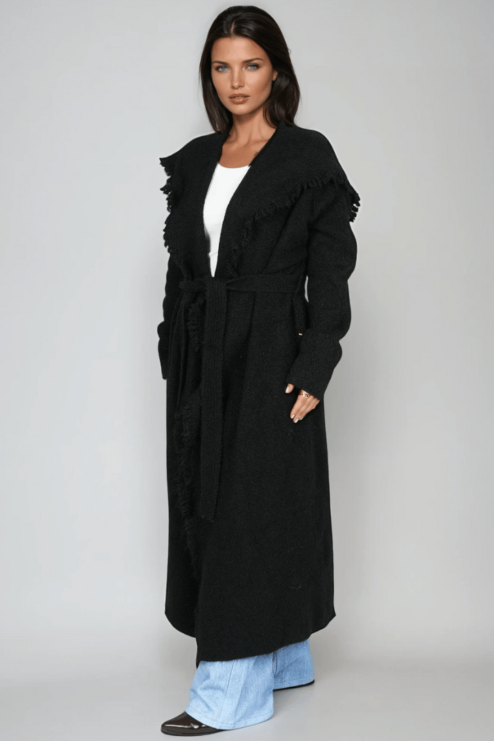 Picture of Fringed Maxi Cardigan - Black 