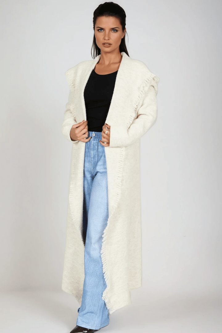 Picture of Fringed Maxi Cardigan - Beige 