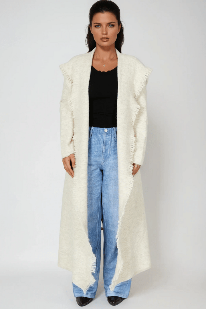 Picture of Fringed Maxi Cardigan - Beige 