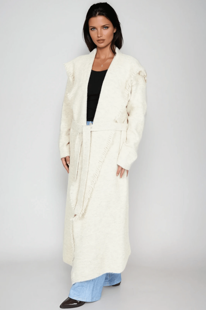 Picture of Fringed Maxi Cardigan - Beige 