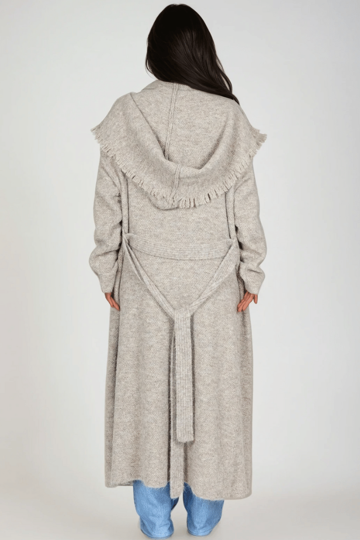 Picture of Fringed Maxi Cardigan - Khaki