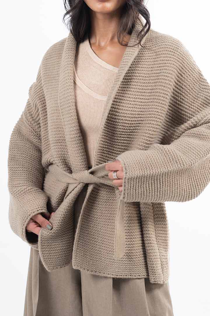 Picture of Short Belted Cardigan - Coffee