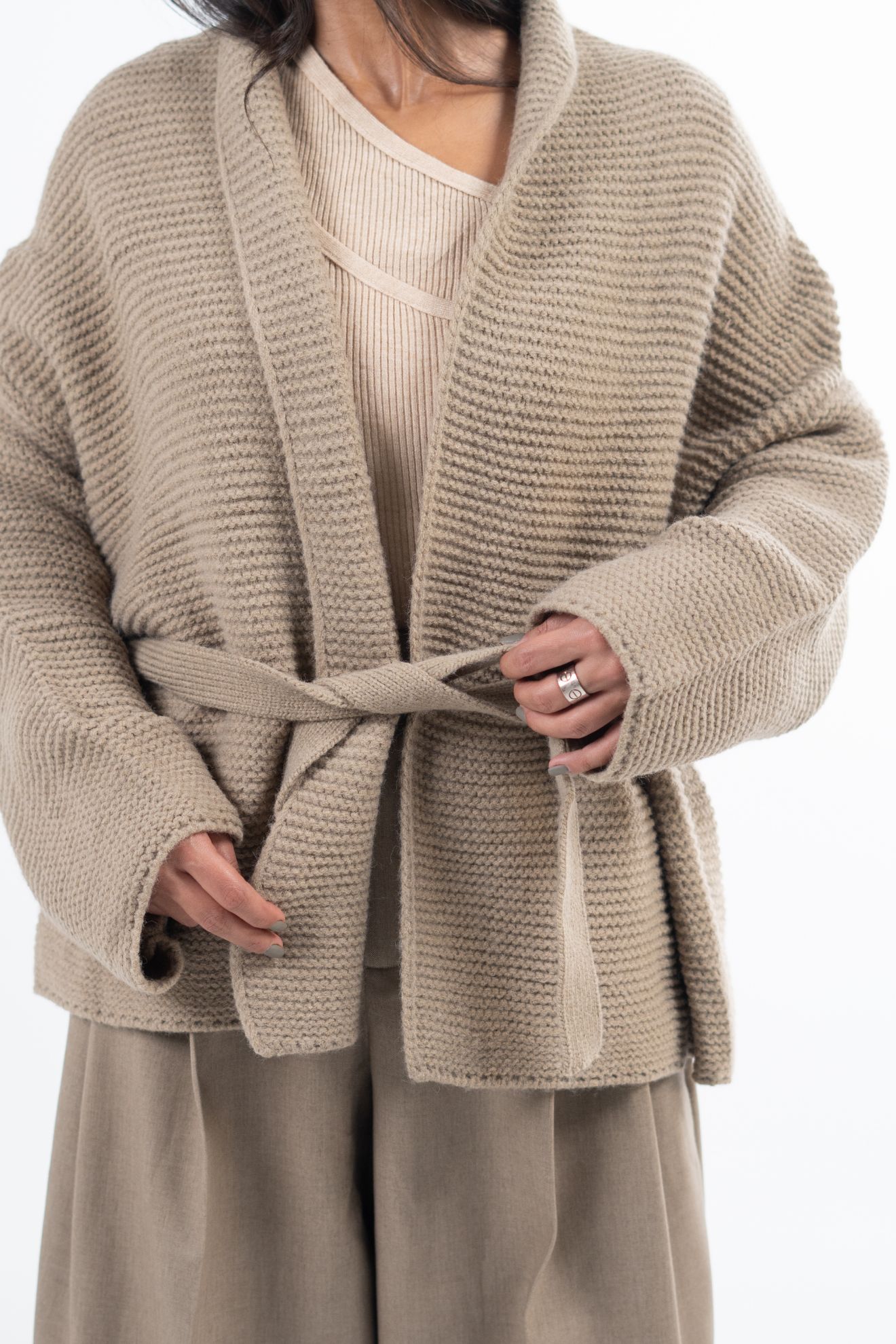 Picture of Short Belted Cardigan - Coffee