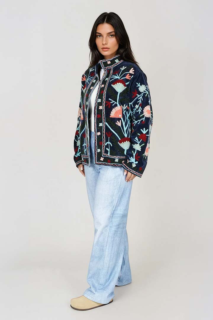 Picture of Handmade Indigo Garden Embroidered Suzani Jacket 