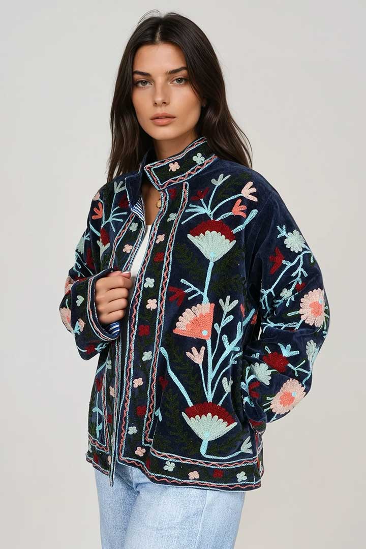 Picture of Handmade Indigo Garden Embroidered Suzani Jacket 