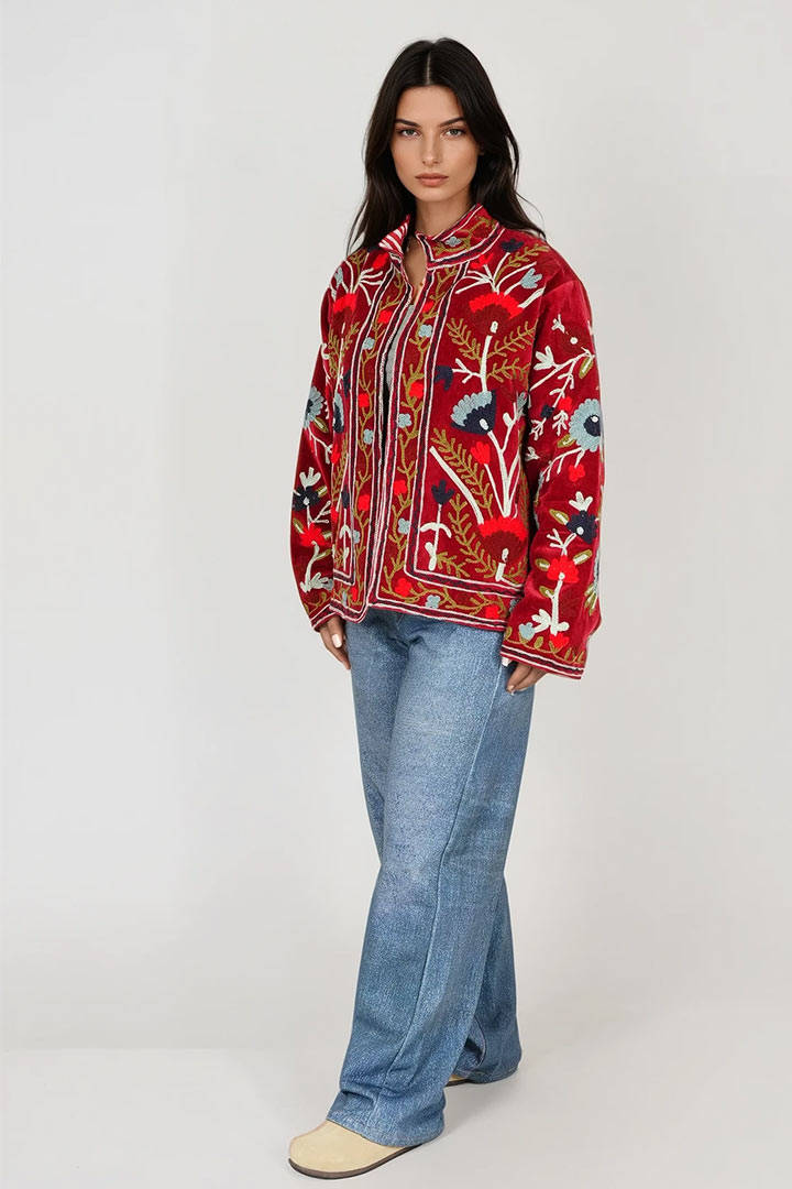 Picture of Handmade Ruby Garden Embroidered Suzani Jacket 