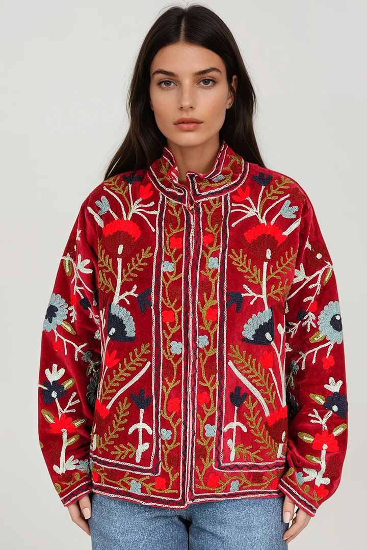 Picture of Handmade Ruby Garden Embroidered Suzani Jacket 