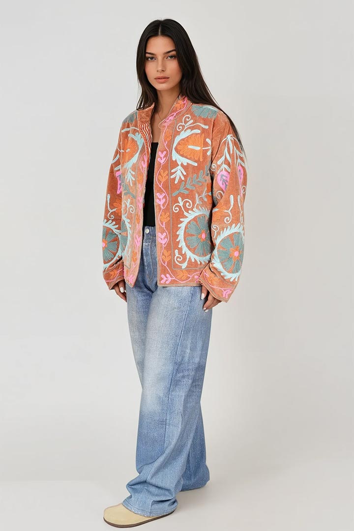 Picture of Handmade Mocha Garden Embroidered Suzani Jacket