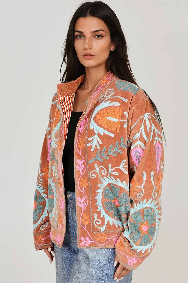 Picture of Handmade Mocha Garden Embroidered Suzani Jacket