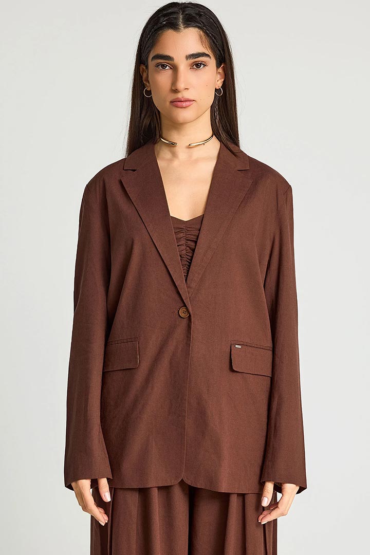 Picture of Linen Blend Blazer - Coconut Shell