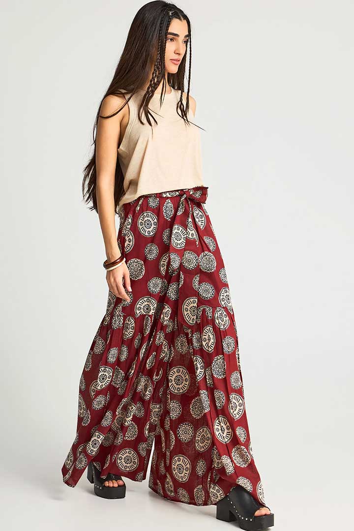 Picture of High Waisted Wide Leg Pants - Henna Brown